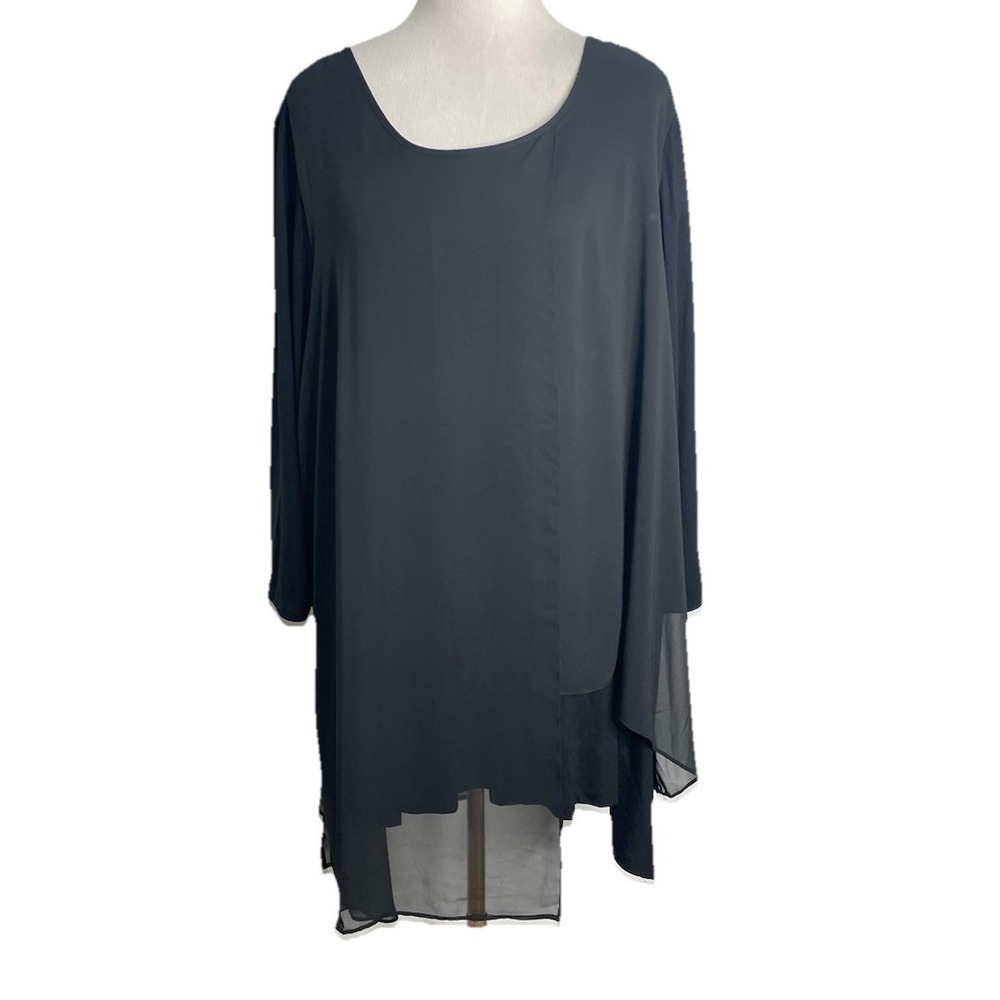 NWT Catherines Womens 3X Black‎ Sheer Layered Tunic Top Lagenlook Minimalist